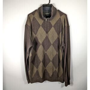 Method XXL Quarter Zip Sweater Mens Argyle Brown Pullover Long Sleeve Knit Blend